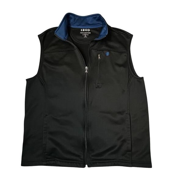 Izod Vest Men Size M Black Blue Full Zip Fleece Lined Stretch Advantage Pockets - Picture 1 of 8